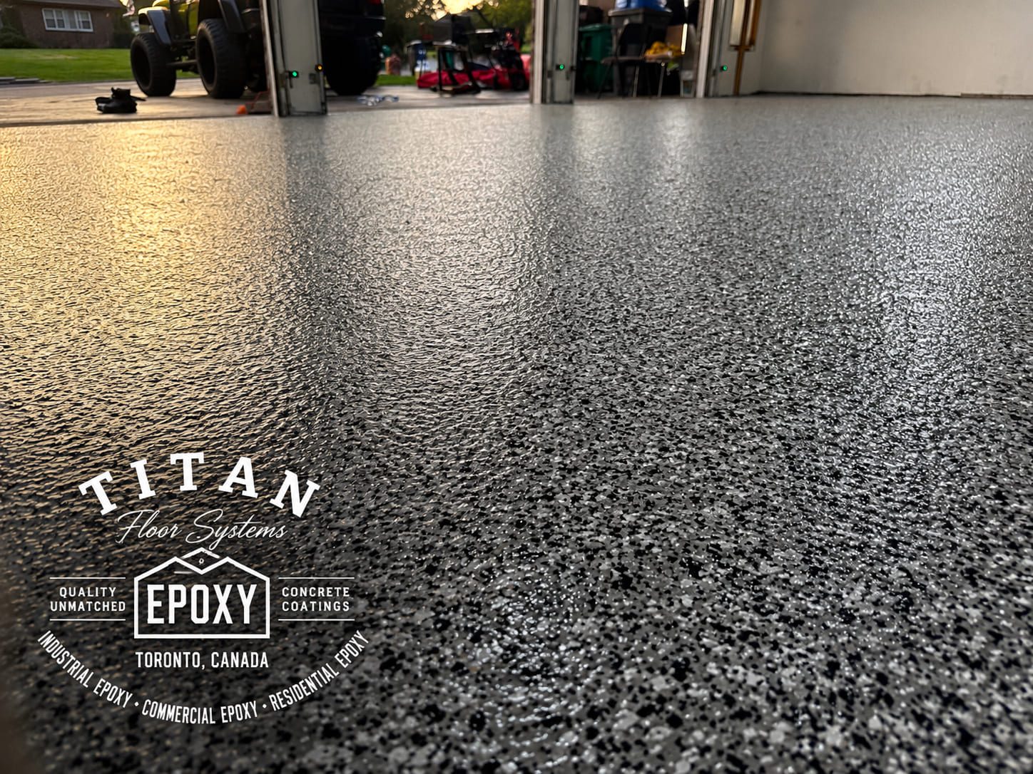 Titan Floor Systems grey flake epoxy garage floor